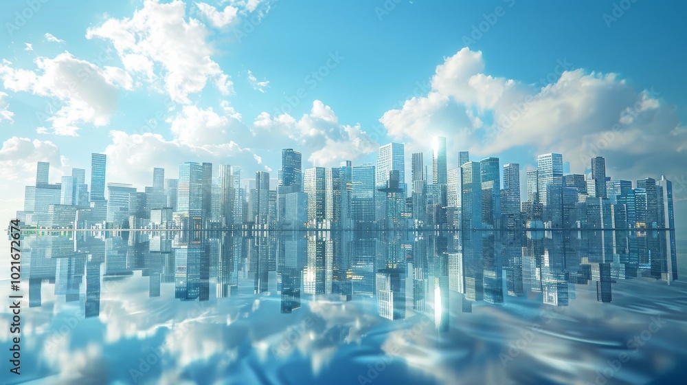 Cityscape Reflection on a Calm Water Surface Cityscape Reflection on a Calm Water Surface