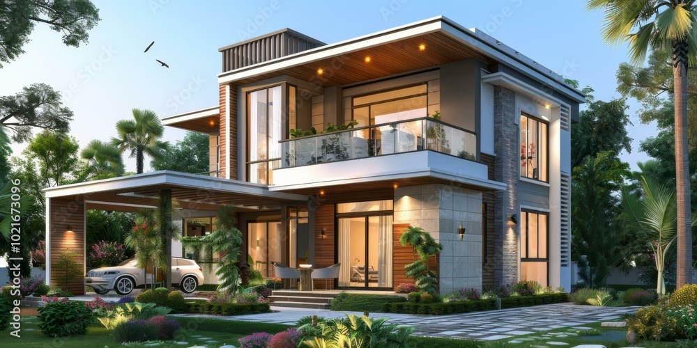 Fototapeta premium Modern House Exterior Design Illustration