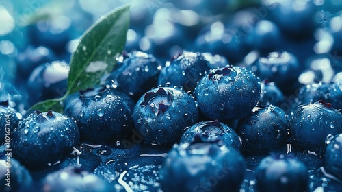 Wallpaper Mural    blueberries with water droplets and a leaf Torontodigital.ca