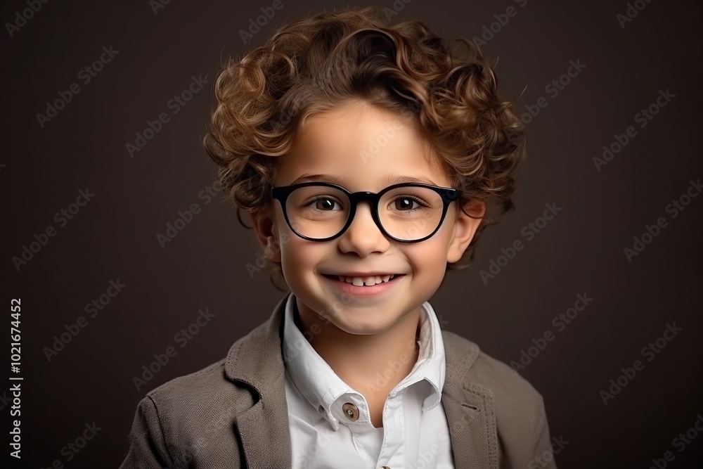 Portrait of a cute little boy in eyeglasses over dark background Portrait of a cute little boy in eyeglasses over dark background