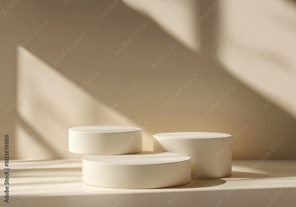 Product Podium - Three Podiums, Bright Background Product Podium - Three Podiums, Bright Background