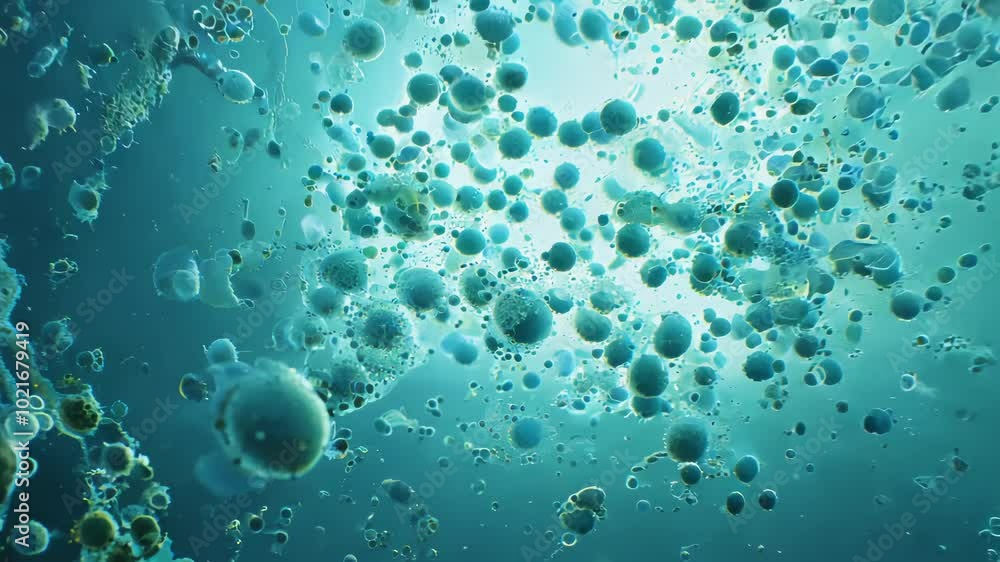 Zooming out from a vibrant bacterial colony, backlit to highlight the transparent organisms competing for resources in a nutrient-rich environment Zooming out from a vibrant bacterial colony, backlit to highlight the transparent organisms competing for resources in a nutrient-rich environment