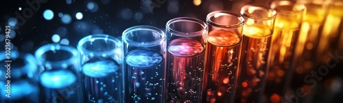 Many tubes with different colored liquids in them