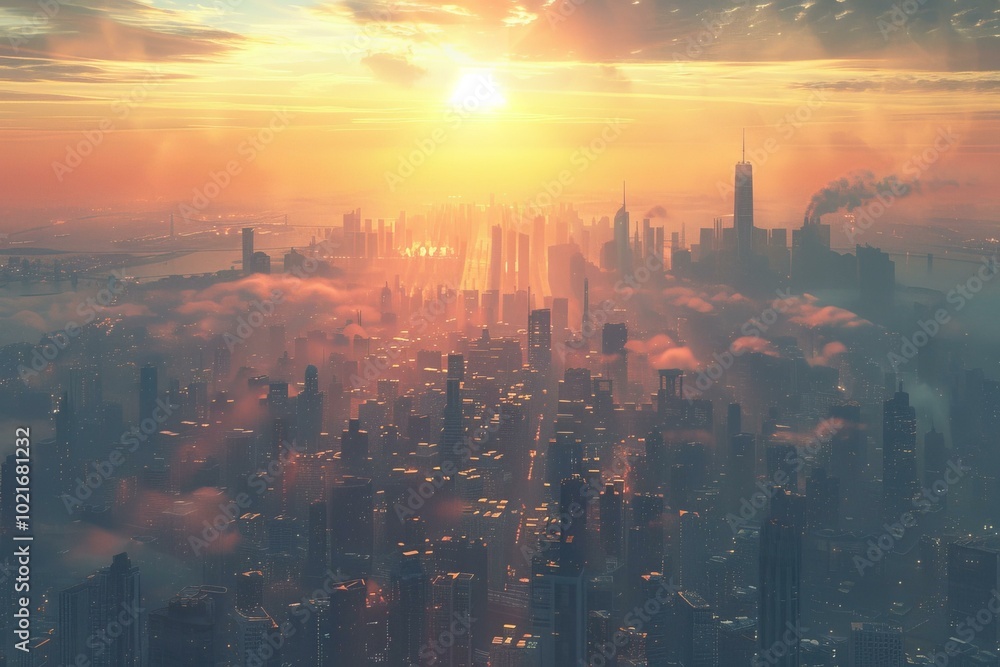 Fototapeta premium Sunrise over a Futuristic Cityscape