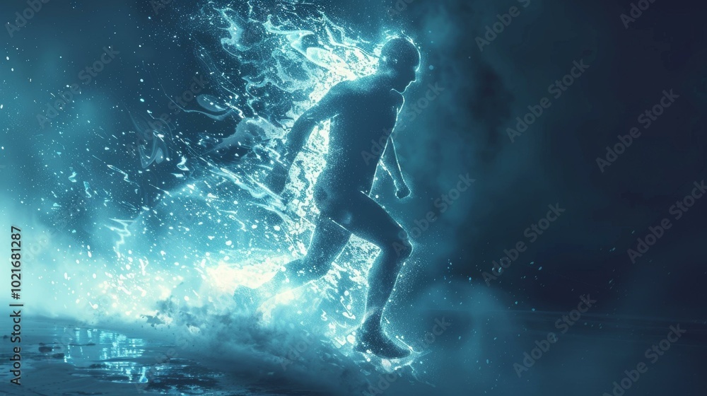 Fototapeta premium Blue translucent man running