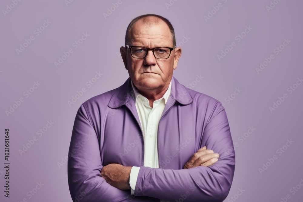 Portrait of an old man with glasses and a purple jacket. Portrait of an old man with glasses and a purple jacket.
