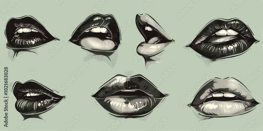 Set of sexy lips in retro style Set of sexy lips in retro style