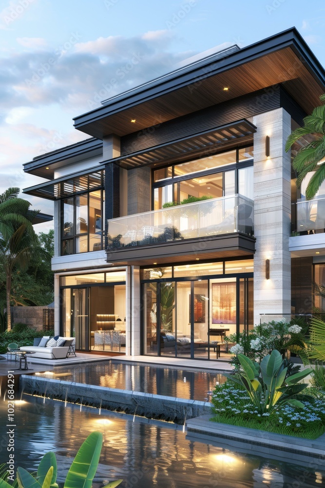 Fototapeta premium Modern Luxury Villa Exterior with Pool