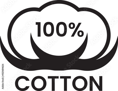 Organic cotton icon, 100 natural bio and eco product vector logo. 100 percent organic cotton tag for textile clothes, vegan cosmetics and sanitary pads or cosmetic ingredients. Cotton label and tag