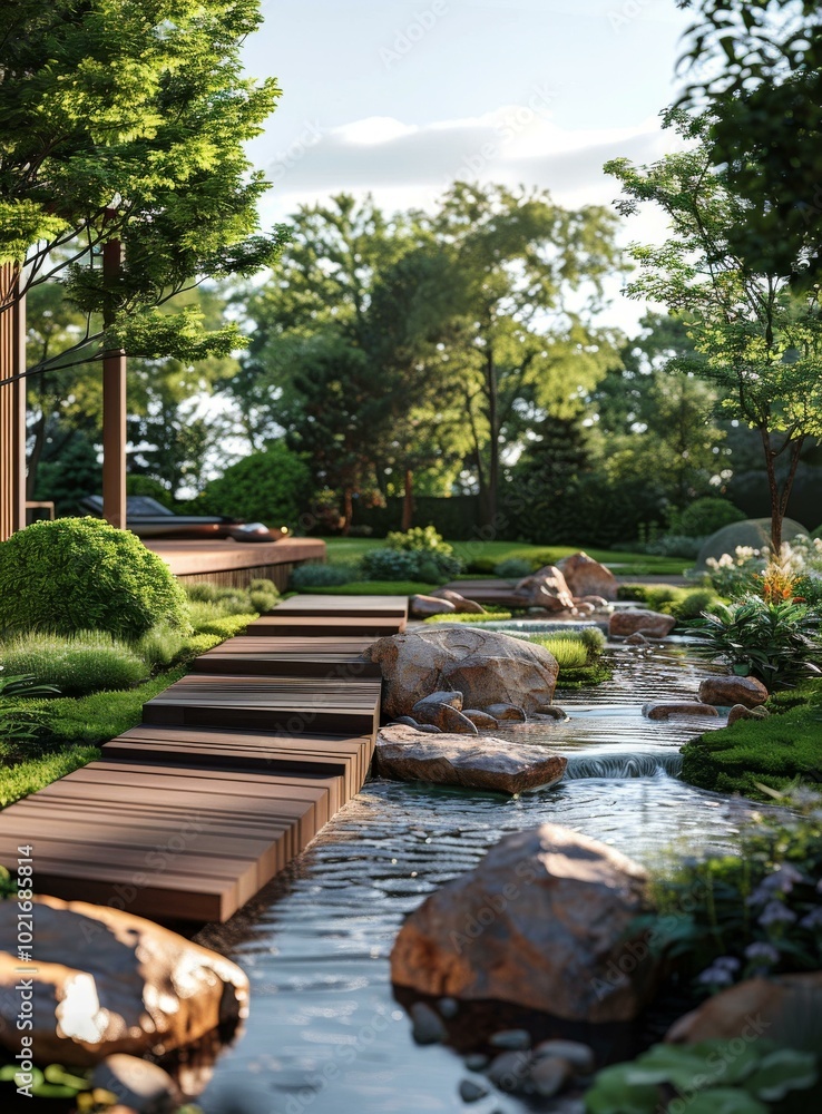 Tranquil Zen Garden Pathway with Water Feature Tranquil Zen Garden Pathway with Water Feature