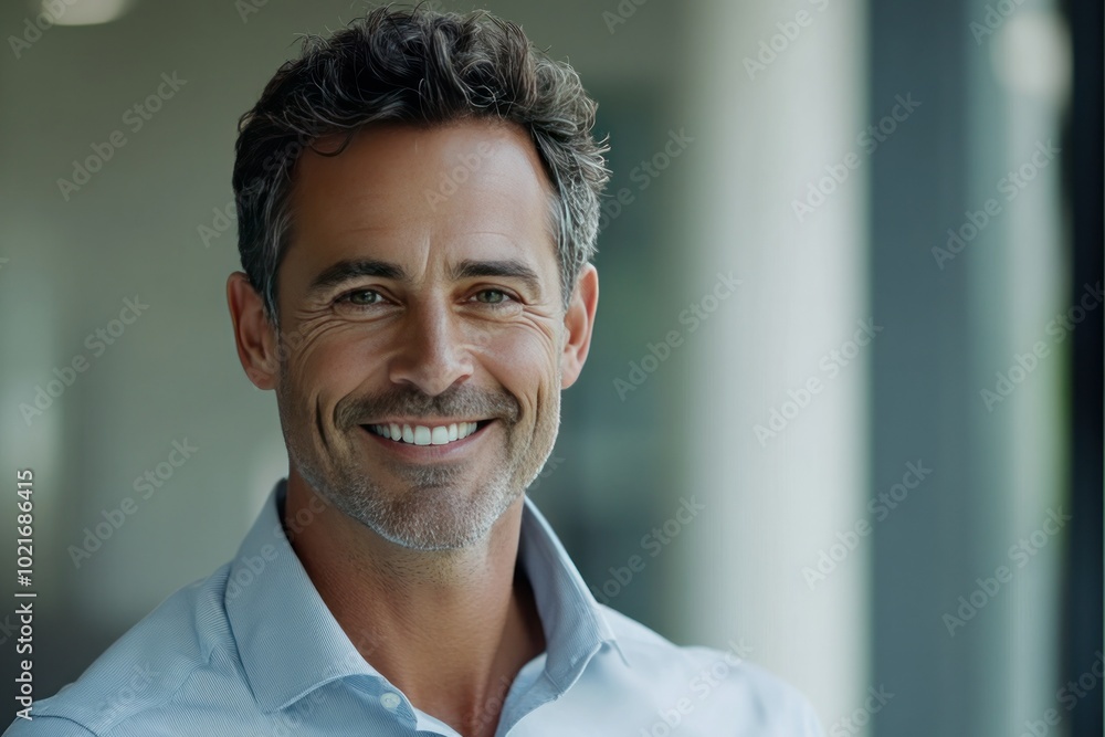 Confident Businessman Smiling in Modern Office Confident Businessman Smiling in Modern Office