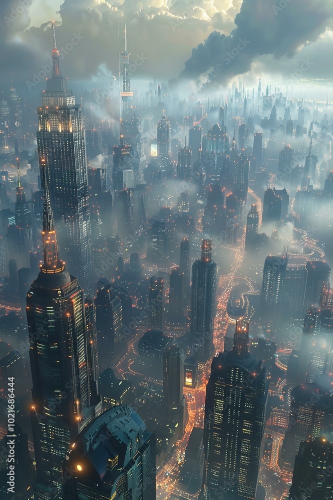 Naklejka premium Futuristic Cityscape Aerial View