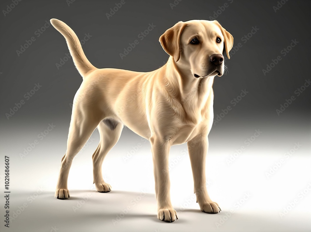 3D Illustration Art, Closeup Shot of A Labrador Retriever Dog, Isolated over a Background. 3D Illustration Art, Closeup Shot of A Labrador Retriever Dog, Isolated over a Background.