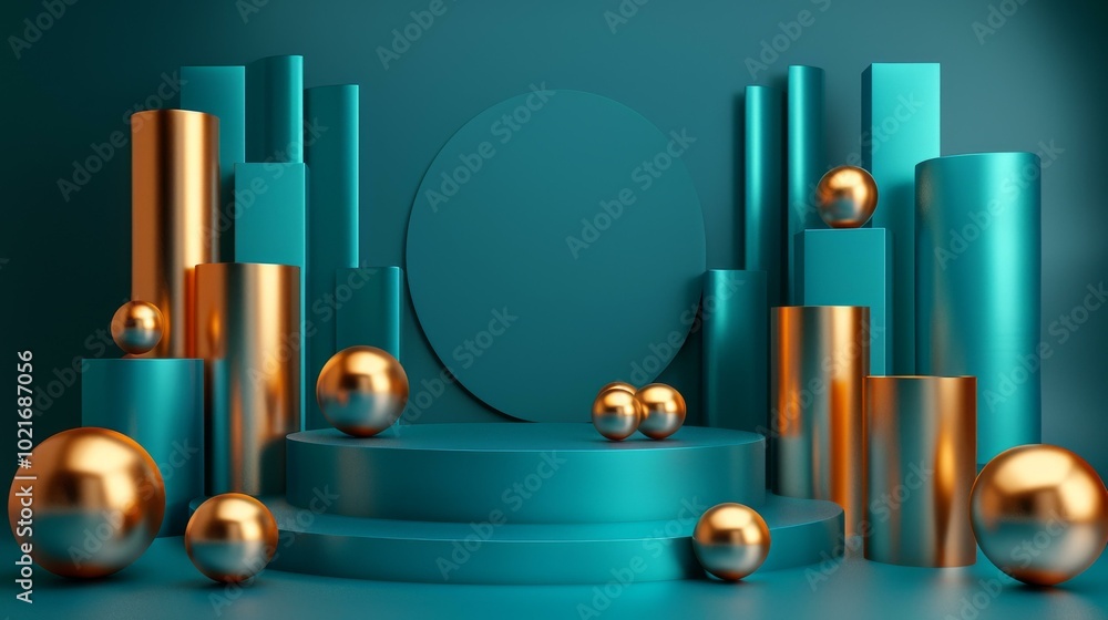 Geometric teal and gold abstract display platform Geometric teal and gold abstract display platform
