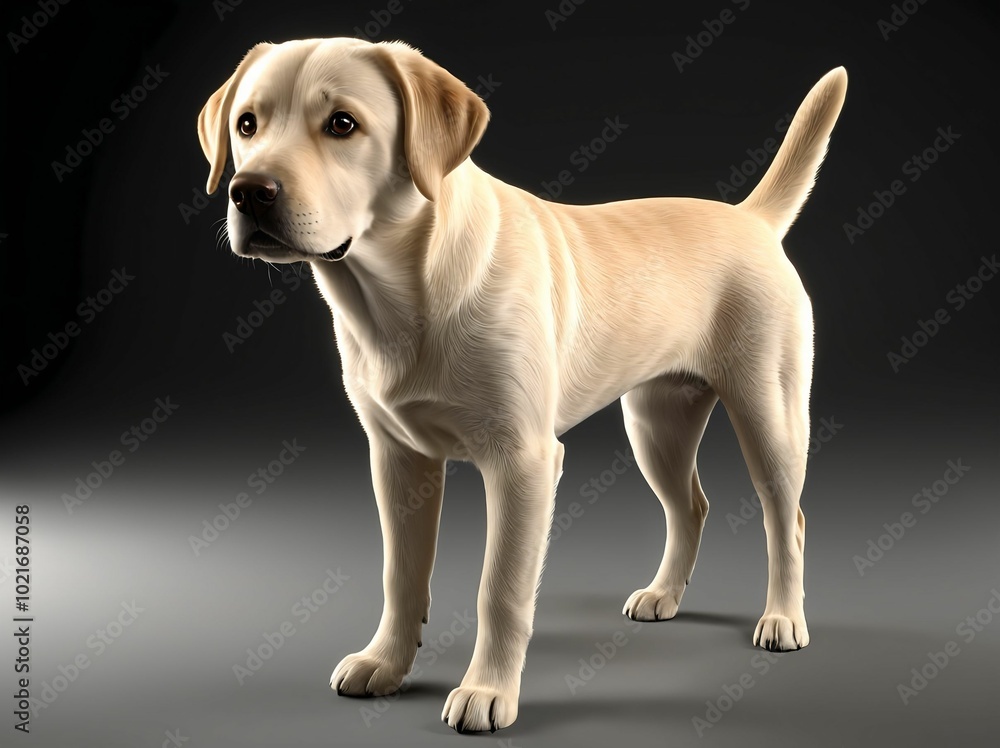 3D Illustration Art, Closeup Shot of A Labrador Retriever Dog, Isolated over a Background. 3D Illustration Art, Closeup Shot of A Labrador Retriever Dog, Isolated over a Background.