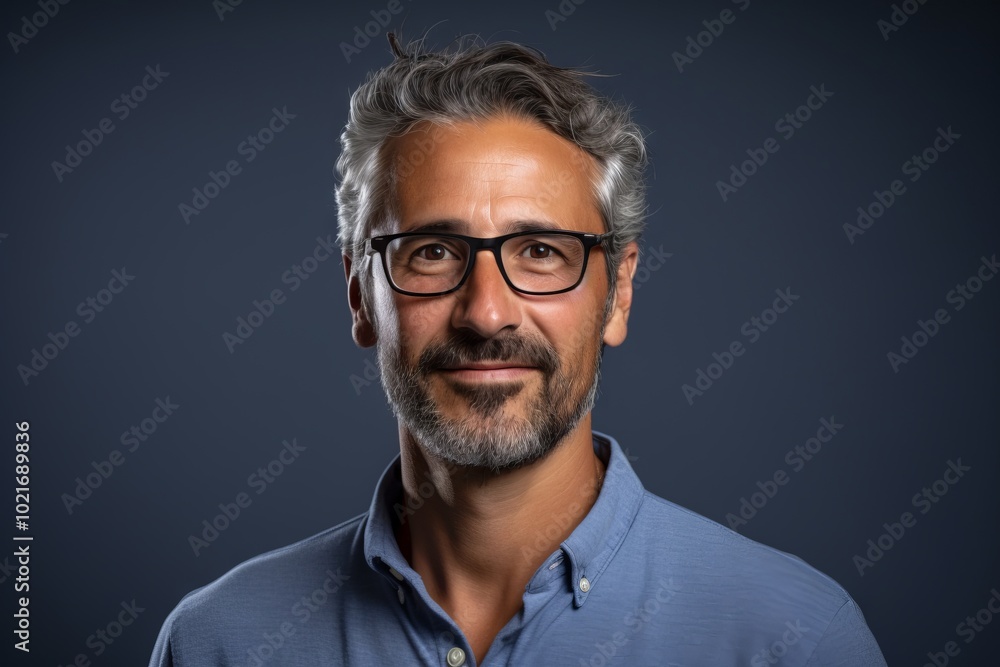 Portrait of a handsome middle-aged man with gray hair and beard wearing glasses. Portrait of a handsome middle-aged man with gray hair and beard wearing glasses.