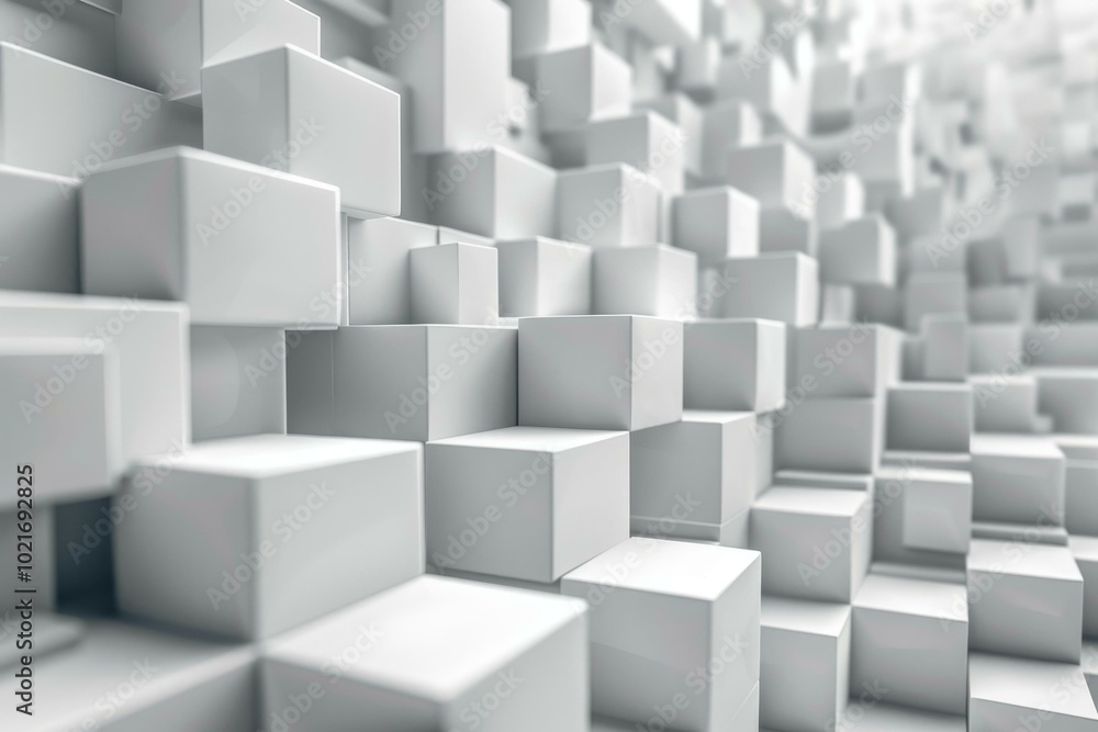 3D Illustration of a Stack of White Cubes with Random Sizes 3D Illustration of a Stack of White Cubes with Random Sizes