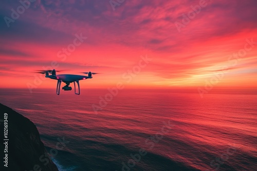 Vibrant Sunset Drone Capture Over Water