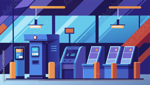 The ticketing area with automated kiosks and a sleek modern design.