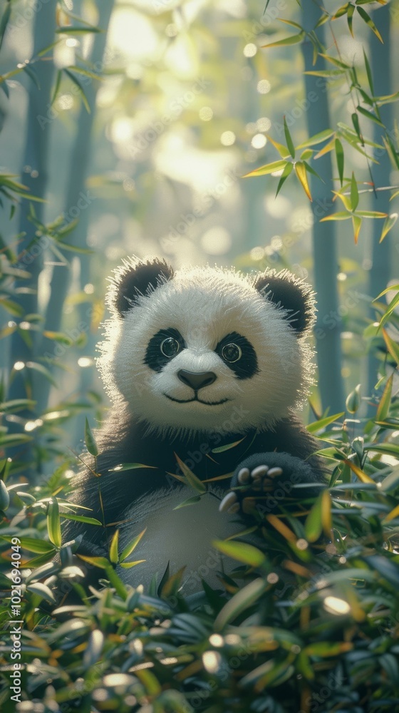 Obraz premium cute cartoon panda in bamboo forest
