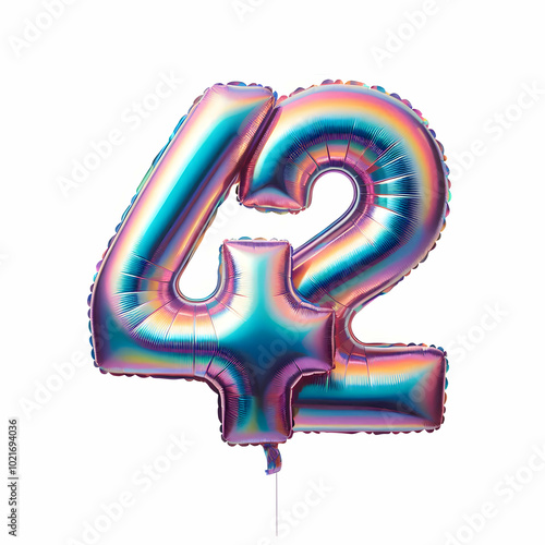 number 42 holographic balloon isolated on white background