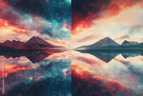 Captivating Surreal Landscape with Cosmic Reflections