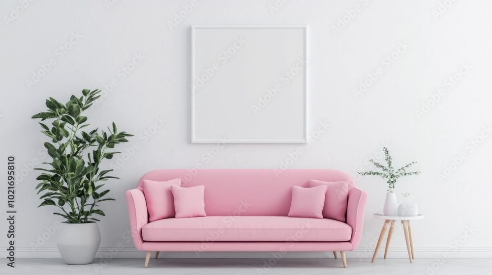 Naklejka premium Cosy Children's Room with Pink Sofa on White Wall. Modern and Creative Interior Design