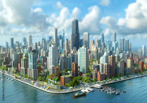 A Detailed Miniature Cityscape of Modern Architecture