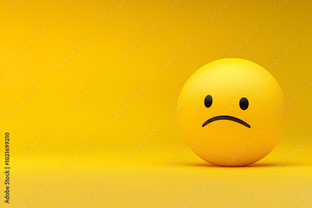 Yellow sad face is on a yellow background Yellow sad face is on a yellow background
