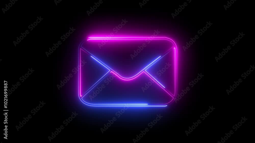 Glowing neon message box icon animation video notice receive massage animated sign symbol on black background Glowing neon message box icon animation video notice receive massage animated sign symbol on black background