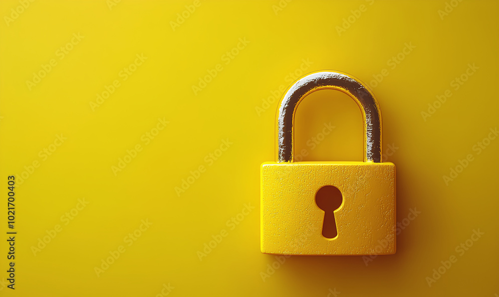 Yellow lock with a keyhole on a yellow background Yellow lock with a keyhole on a yellow background