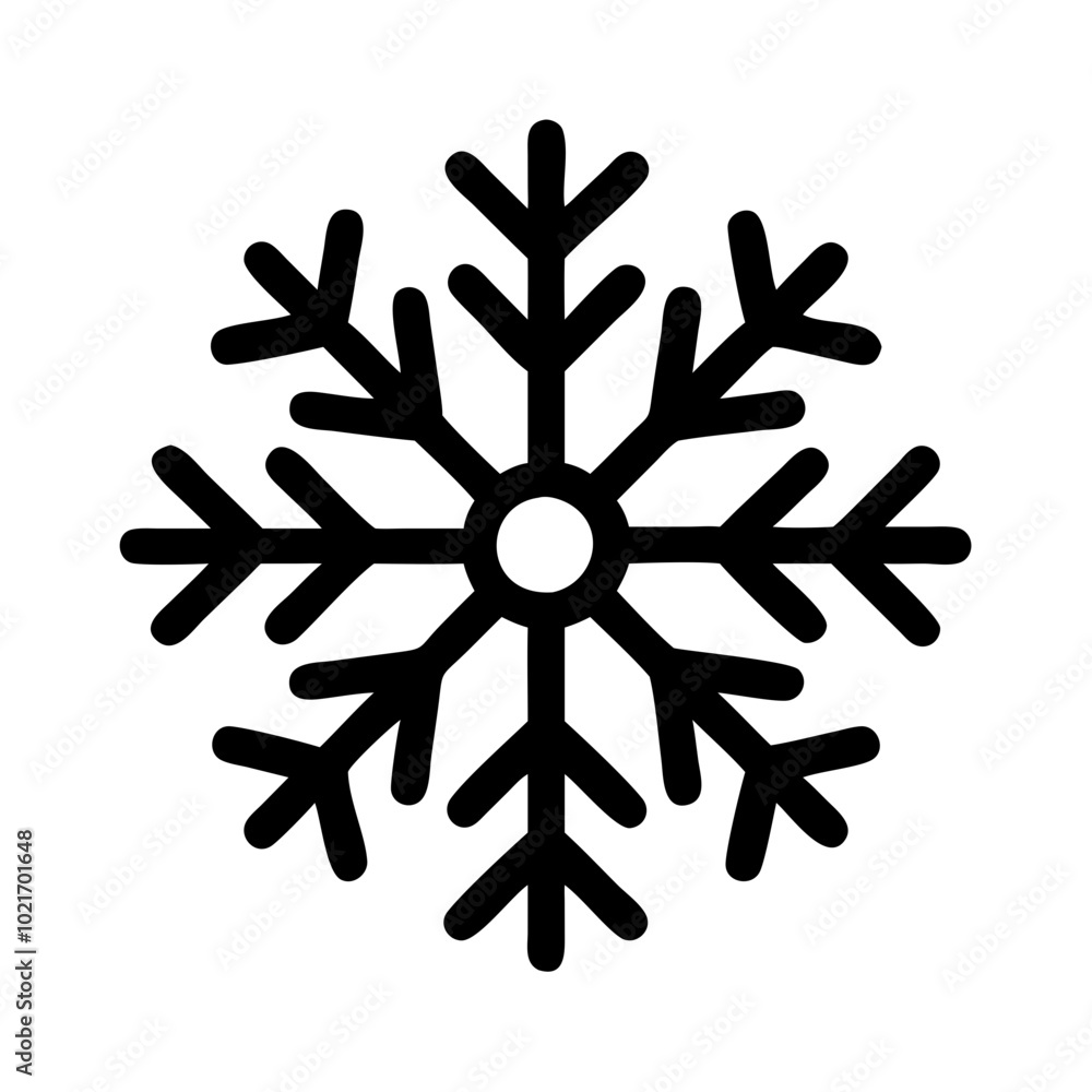 Snowflakes icon featuring a detailed black outline, showcasing intricate snowflake designs with symmetrical patterns, symbolizing winter and the holiday season, ideal for winter-themed graphics.