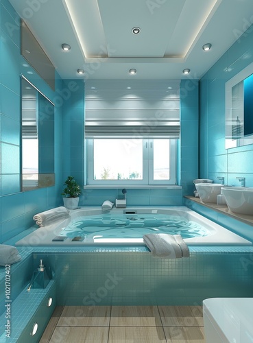 Modern Turquoise Bathroom Design with Jacuzzi Tub photo