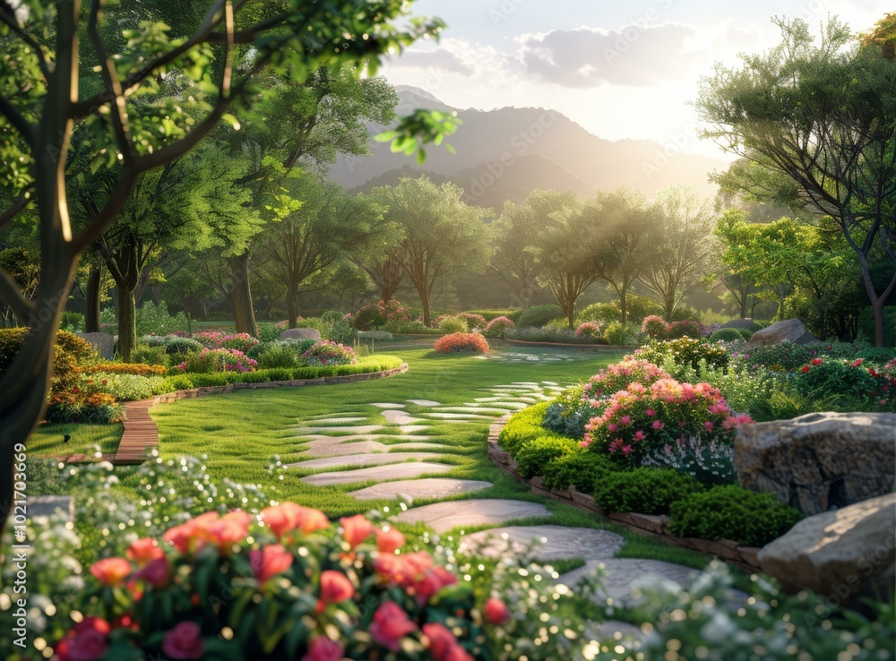 Obraz premium Serene Garden Landscape Design Illustration