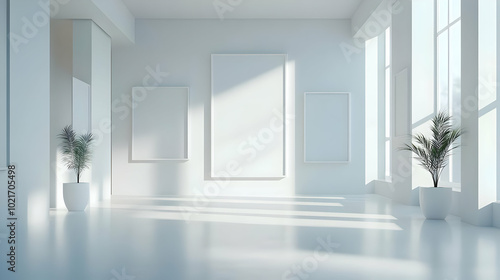 Modern Minimalist White Interior Room 3D Illustration