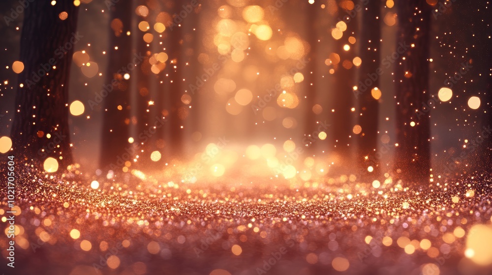 Naklejka premium A magical forest scene with twinkling lights and a sparkling ground.