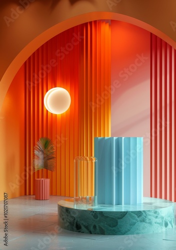 Vibrant Interior Design Scene with Geometric Shapes