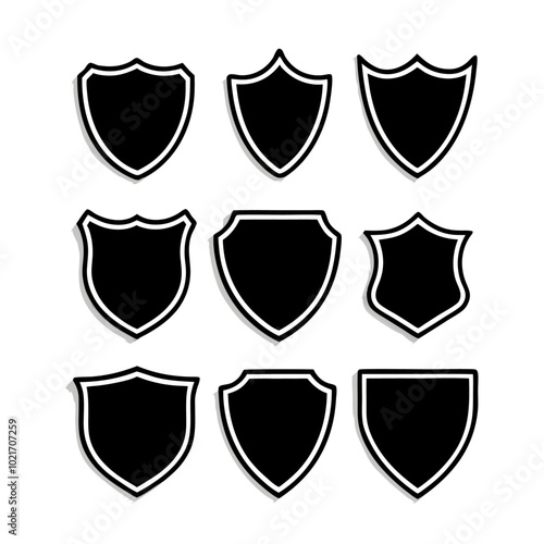 Shield symbols or badges set of nine on a isolated white background (12)