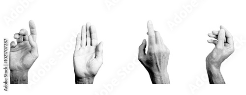 Hand gestures, signs set. Halftone style vector isolated on white background.