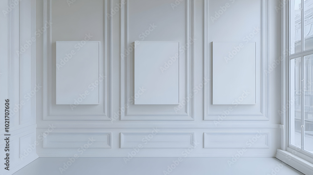 White Wall with Molding and Empty Frames - Interior Design Illustration White Wall with Molding and Empty Frames - Interior Design Illustration