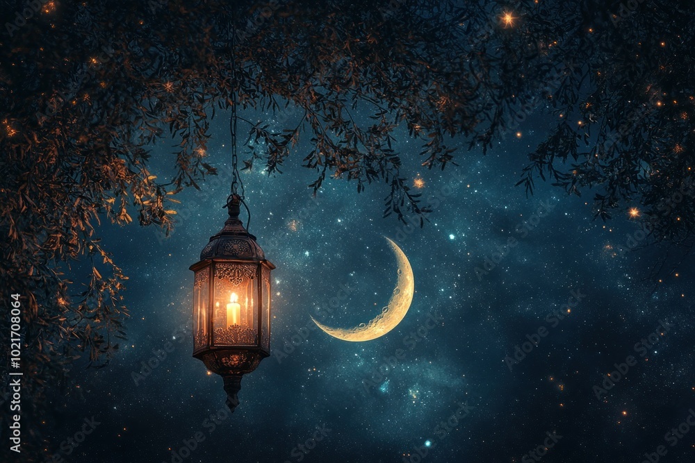 Enchanted Lantern Under a Starry Night Sky Enchanted Lantern Under a Starry Night Sky