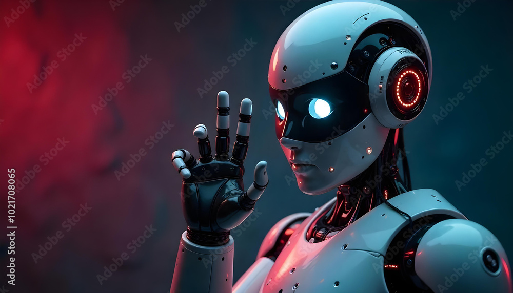 AI robot doing ok sign with fingers, realistic, 4k, electronical, dark, lights, AI robot doing ok sign with fingers, realistic, 4k, electronical, dark, lights,