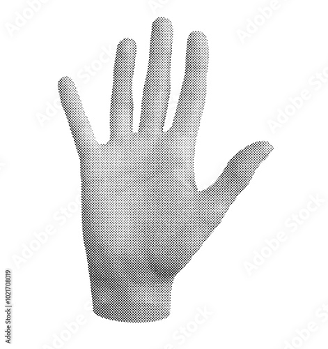 Hi gesture, waving greeting, hello, hand sign. Halftone style vector isolated on white background. photo