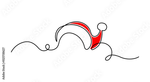 One continuous line drawing of christmas Santa Claus hat. Nicolas red cup in simple linear style. Elegance logo editable stroke. Doodle vector illustration
