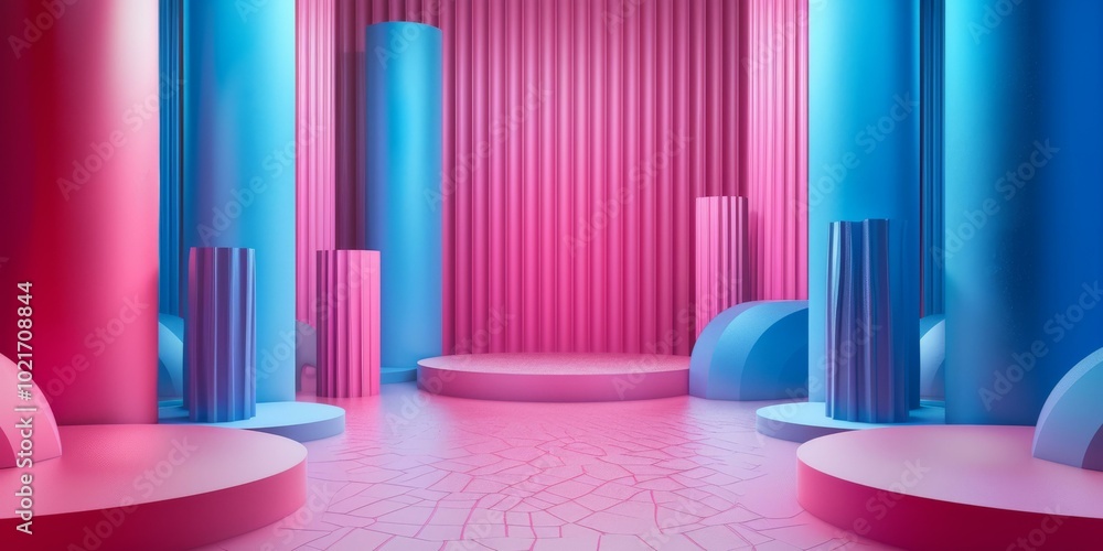 Abstract Geometric Display Design with Pink and Blue Abstract Geometric Display Design with Pink and Blue