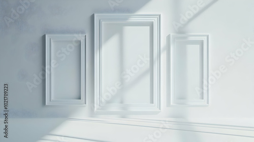 White Wall with Three Empty Picture Frames Illustration