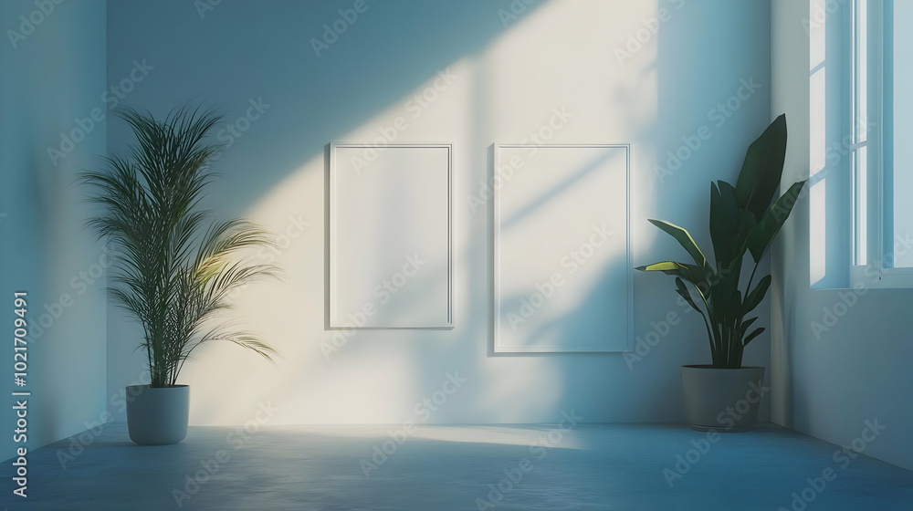 Minimalist Room with Two Empty Frames and Plants 3D Render Minimalist Room with Two Empty Frames and Plants 3D Render