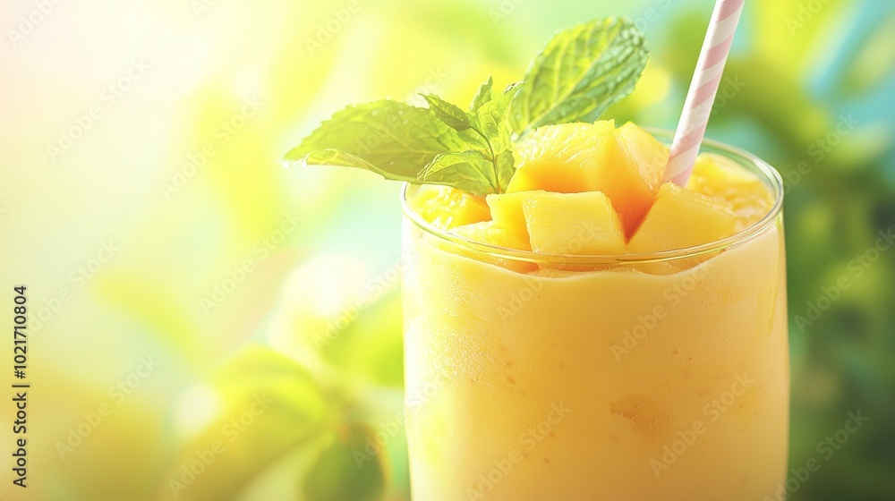 A close-up image of a drink with a straw and fruit garnish on a glass A close-up image of a drink with a straw and fruit garnish on a glass
