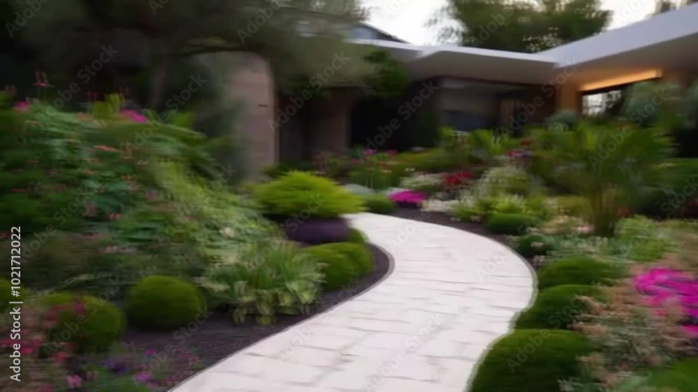 Decorative garden and well-maintained pathway, complementing a stylish home’s exterior. Decorative garden and well-maintained pathway, complementing a stylish home’s exterior.