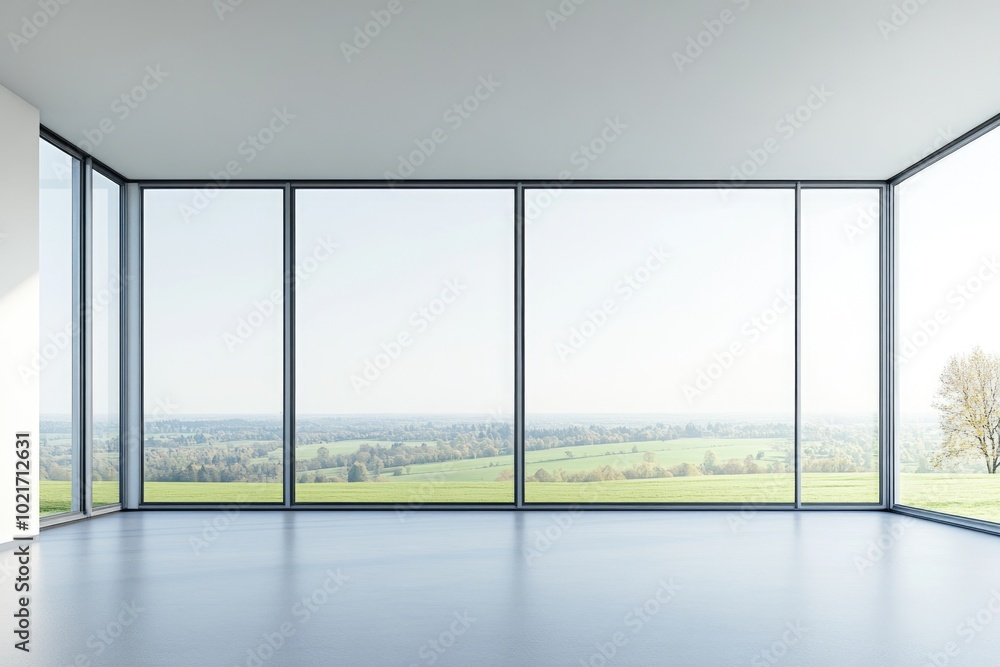Fototapeta premium Modern Loft Interior Design with Panoramic Windows and Bright Sunlight